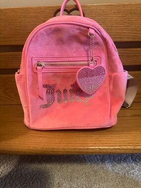 Juicy Couture Bright Pink Mini Velvet Backpack with Heart Charm